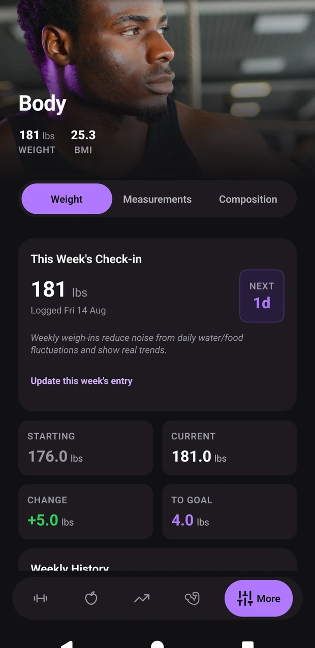 The Body screen, charting composition from what Health Connect already holds.